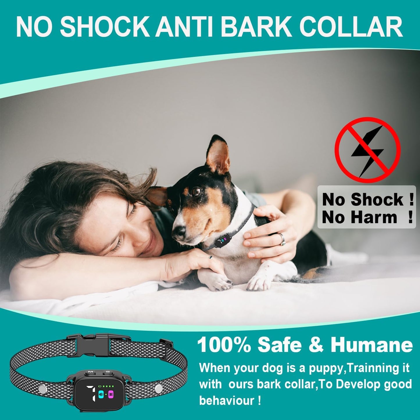 RICIVI Anti-Bark Collar for Small Dogs, No Shock Anti Barking Collars with 7 Sensitivities, 3 Adjustable Modes Beep & Vibration