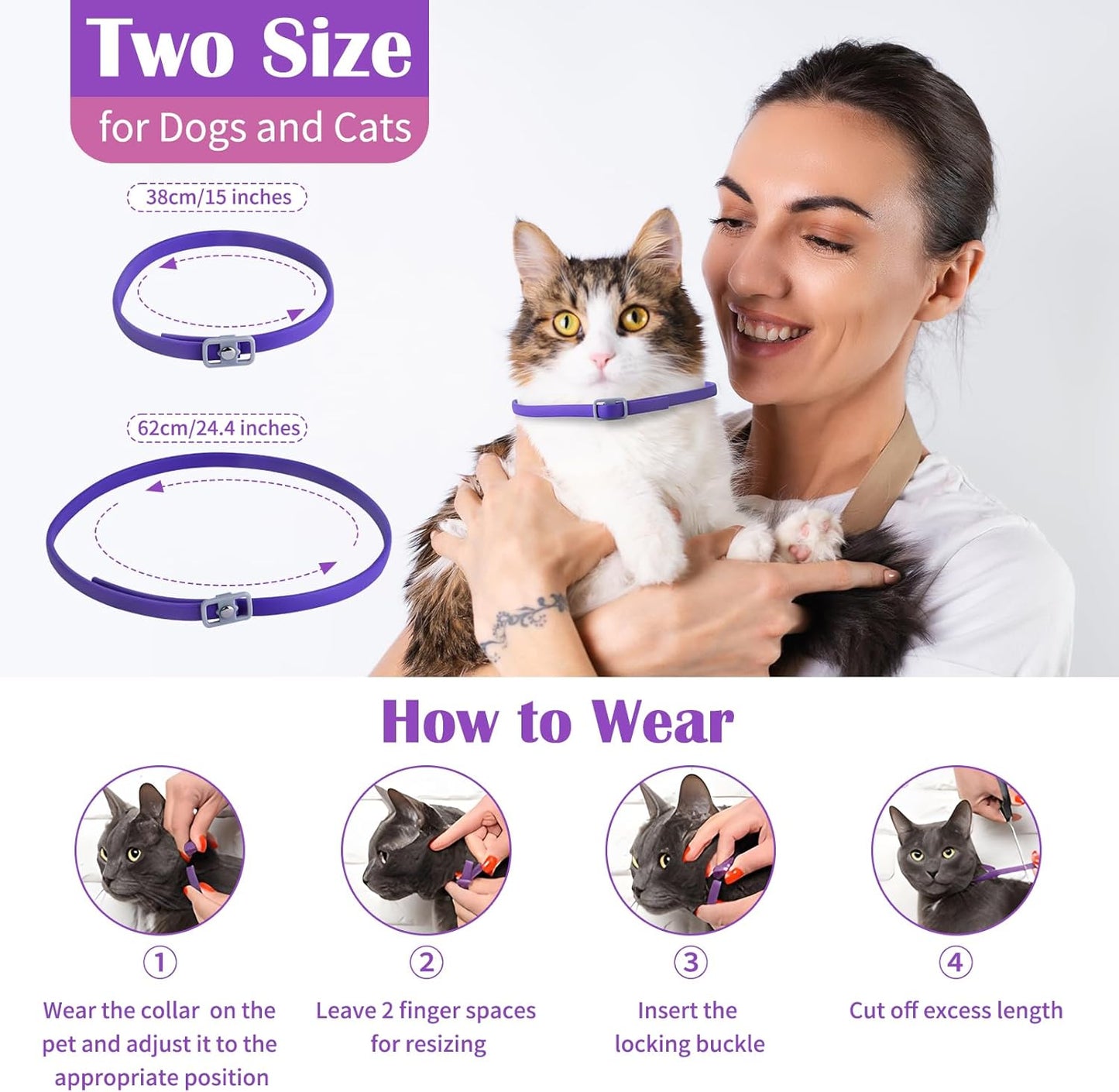 2Pcs Calming Collar for Dogs and Cats, Pheromone Calm Collars Relief Anxiety Stress Separation Lasts 60 Days
