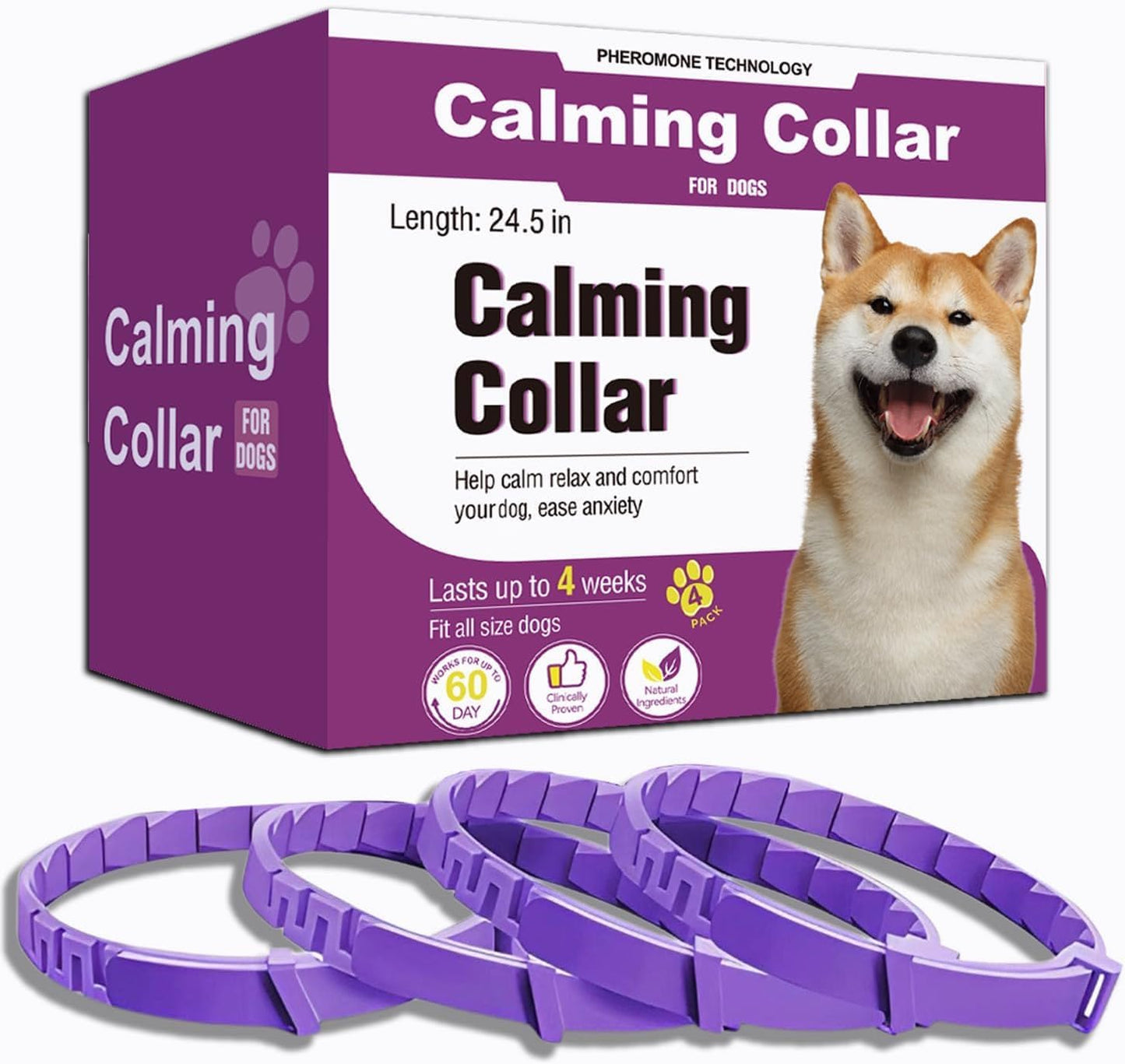 Calming Collar for Dogs 4 Packs, Dog Pheromone Calm Collars Relief Anxiety Stress Separation Lasts 60 Days, Suitable for all size (Pruple)