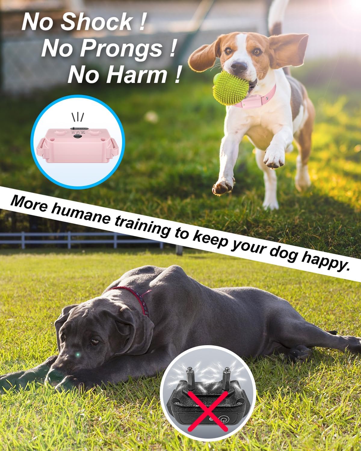 No Shock Dog Training Collar with Remote, Dog Vibration Collar with Controller Beep and Vibrate Only, Safe Lock Waterproof Rechargeable Vibrating Collars for Dogs(10-120 lbs)-No Prongs (Pink)