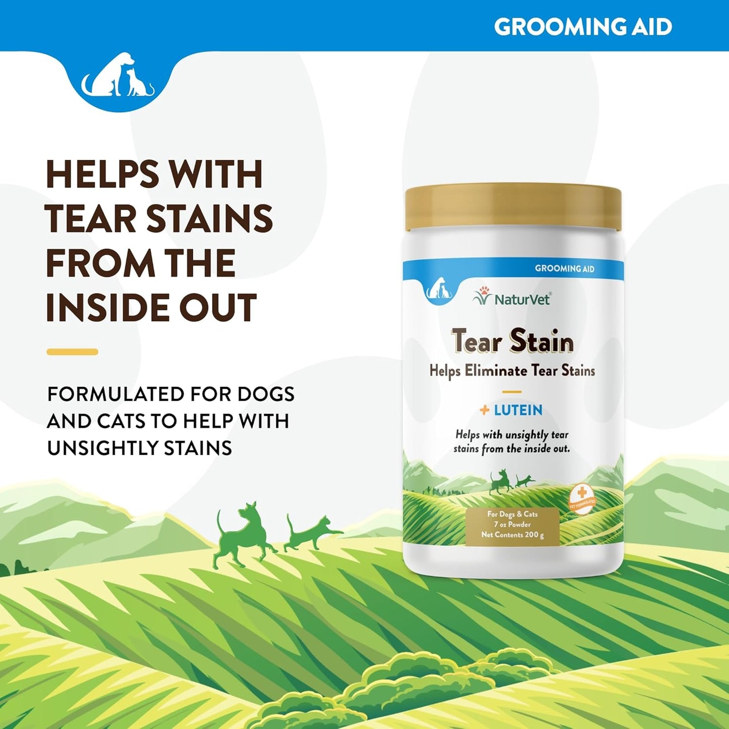 Garmon Corp NaturVet Tear Stain Supplement Plus Lutein for Dogs and Cats, 200 gm Powder, Made in USA