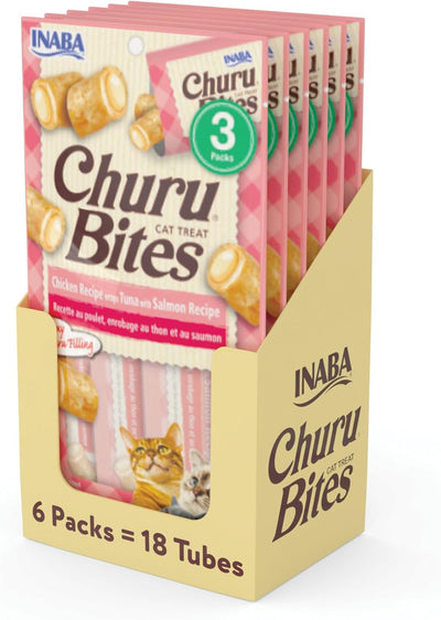 INABA Churu Bites for Cats, Soft Baked Chicken Churu Filled Cat Treats with Green Tea Extract, 9.92g Each Tube, 18 Tubes