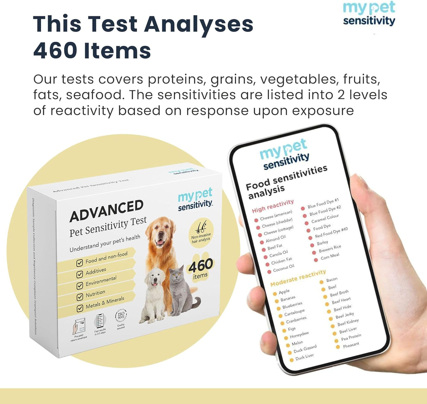 Advanced Test - at-Home Pet Test | 460 Items | Quick Results | Non-Invasive Hair Collection | Comprehensive Food, Environment, Nutrient & Mineral Analysis | All Breeds & Ages