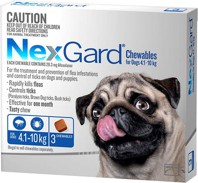 Nexgard Flea and Tick Treatment Chewables for Dogs Medium 4.1 - 10 kg, Blue (Pack of 3)