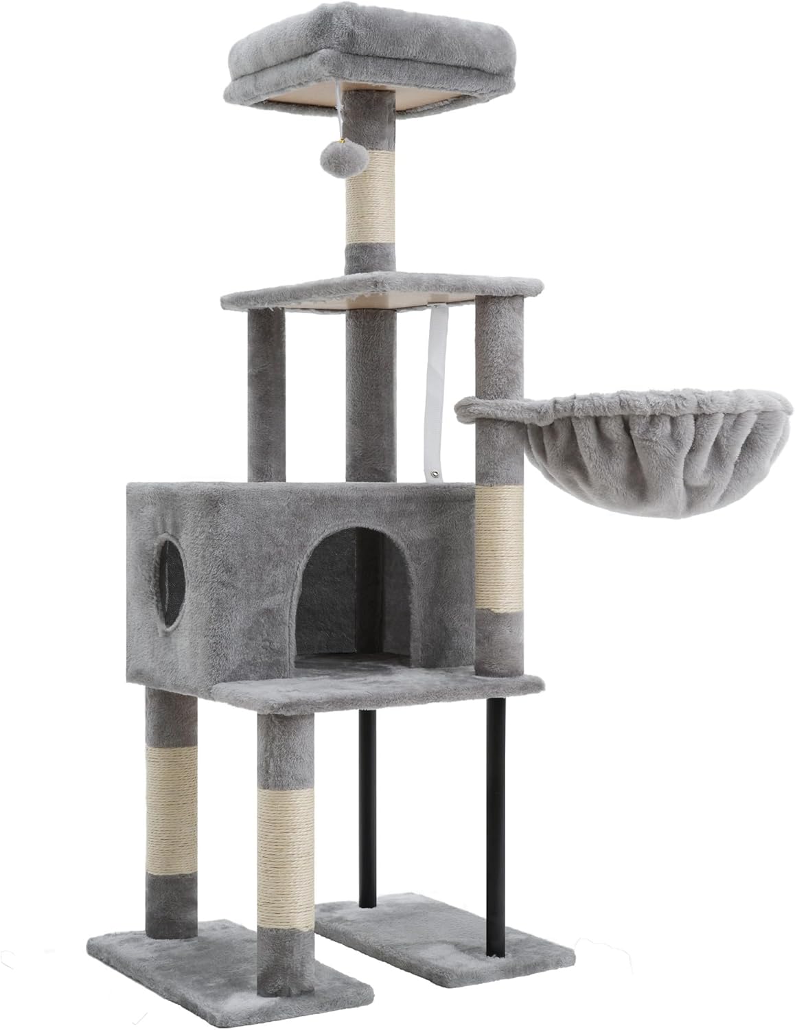 Heybly HCT200SW Cat Scratching Post, 125 cm, Small Cat Tree, Spacious and Comfortable Scratching Post with Cave