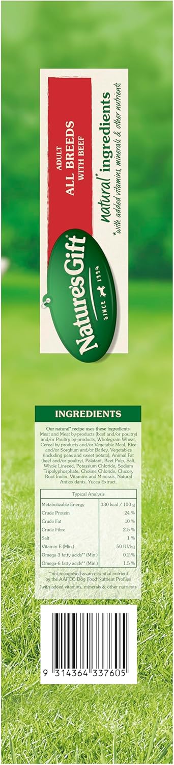 Nature's Gift Adult Dry Dog Food, Beef 12Kg - 100% Complete & Balanced Nutrition, Supports Digestion, Immunity & Skin Health
