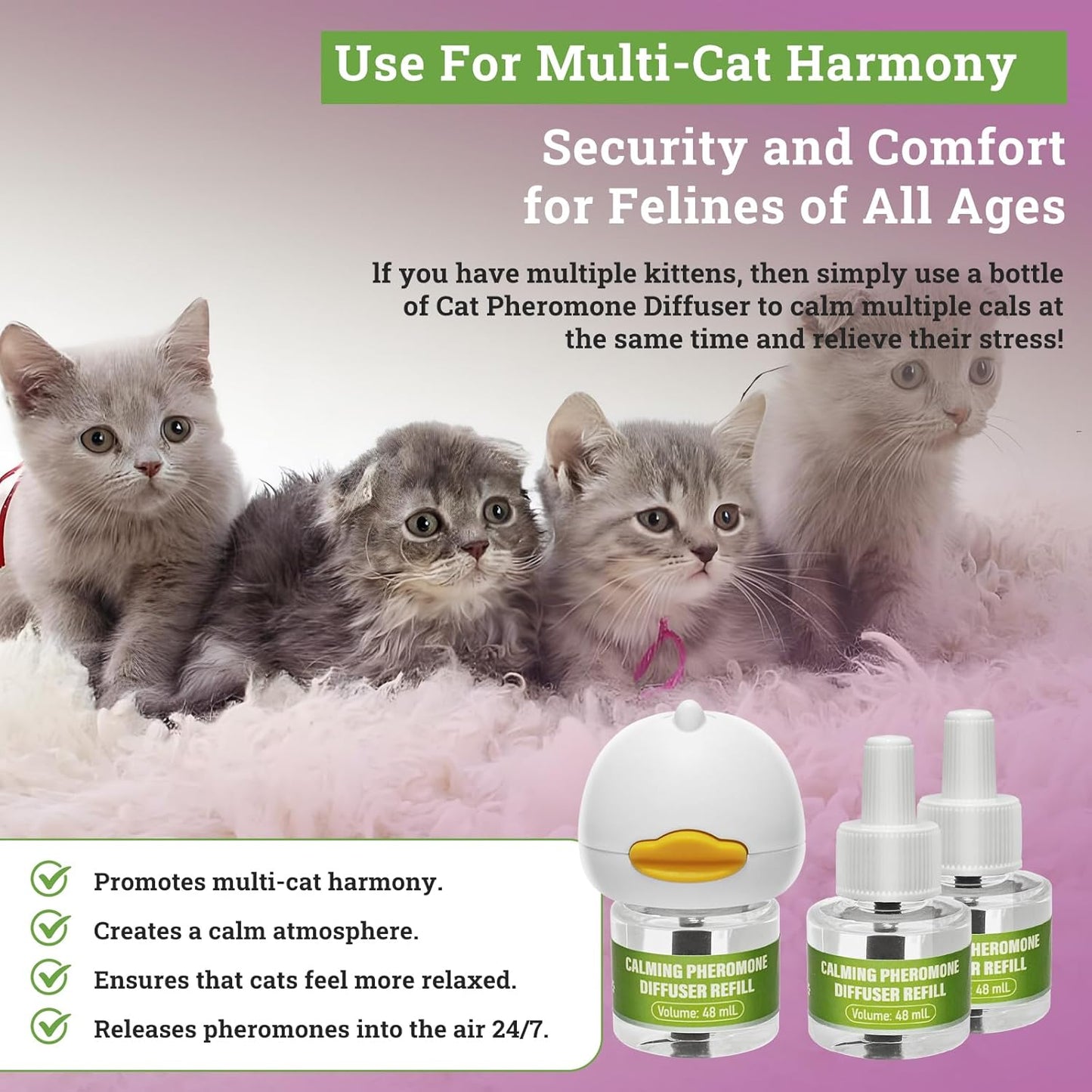 Cat Calming Diffuser Plug in - 6 Pack , Includes 2 Diffusers & 6 Refills