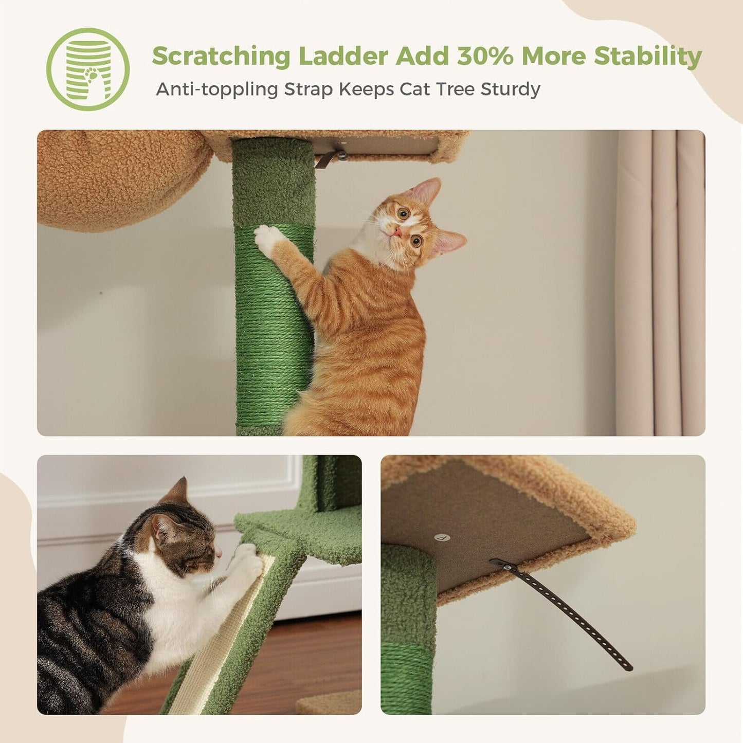 PAWZ Road Floor to Ceiling Cat Tree Tall Cat Tower, Adjustable Height (210-274cm), 5 Tiers Cat Climbing Tree with Cozy Cat Hammock and Condo, Cat Scratching Post for Indoor Cat, Green