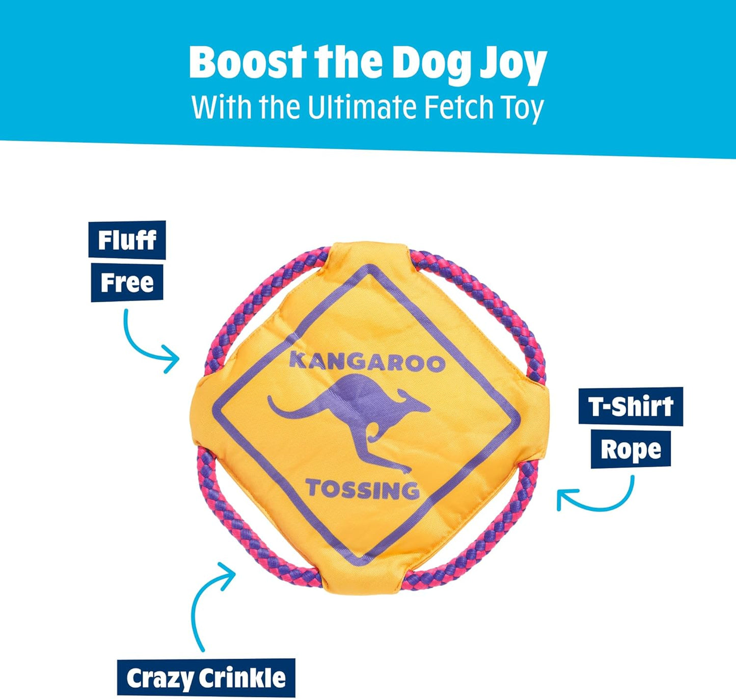 Barkbox Kangaroo Tossing Dog - Aussie Outback Disc with T-Shirt Rope & Crinkle – Fly-and-Tug Fetch Toy for Dogs