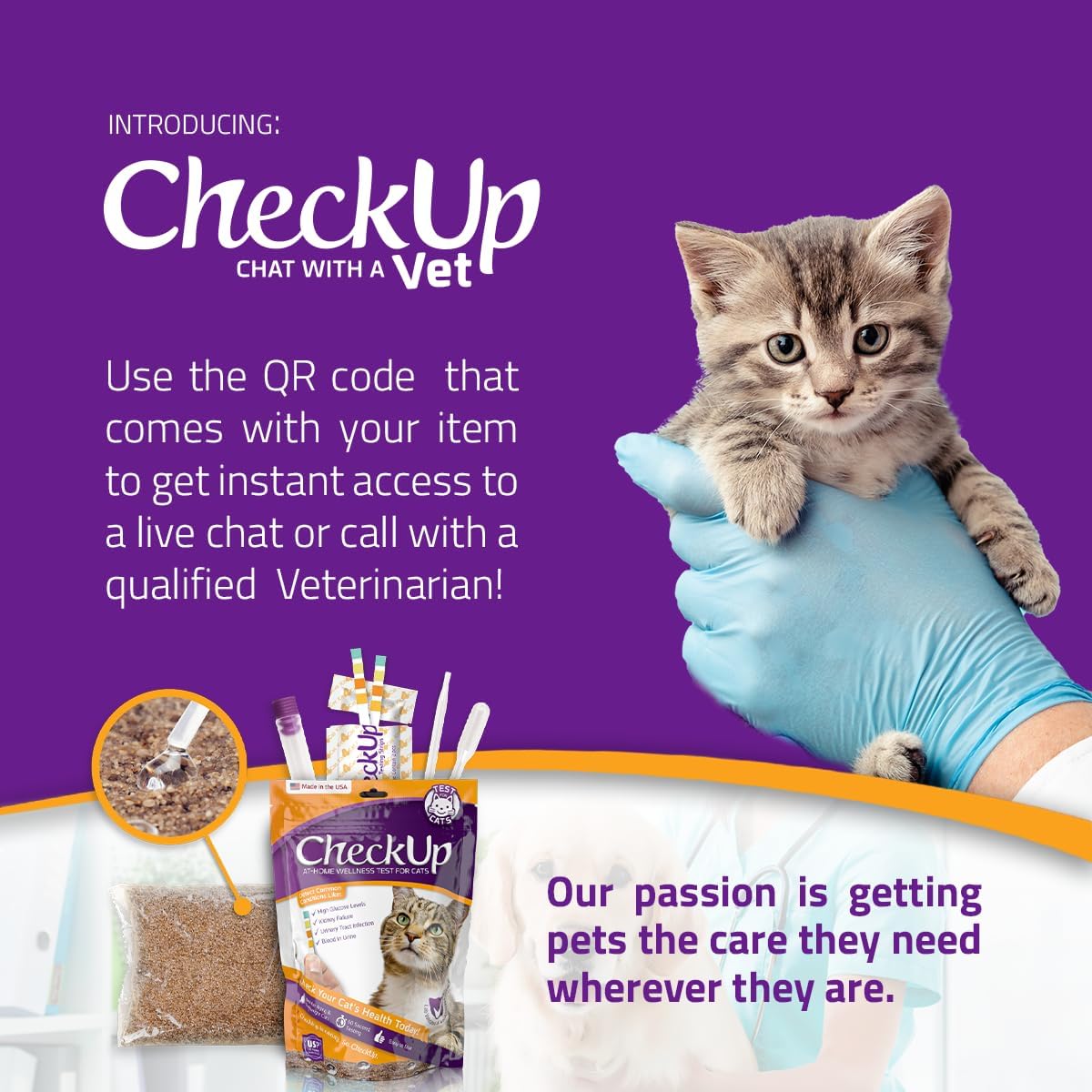 CheckUp at Home Wellness Test Kit for Cats | 2lb Hydrophobic Litter for Urine Collection, 2 Test Strips