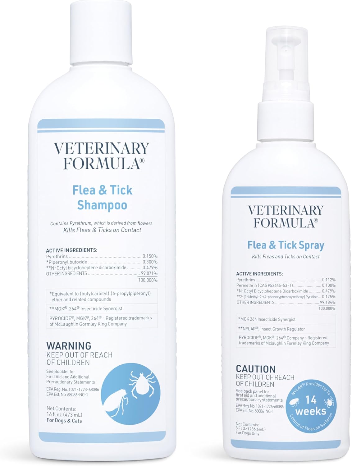 Veterinary Formula Flea and Tick Bundle – Prevention Spray for Dogs, 8 oz + 16 oz Shampoo