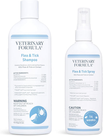 Veterinary Formula Flea and Tick Bundle – Prevention Spray for Dogs, 8 oz + 16 oz Shampoo