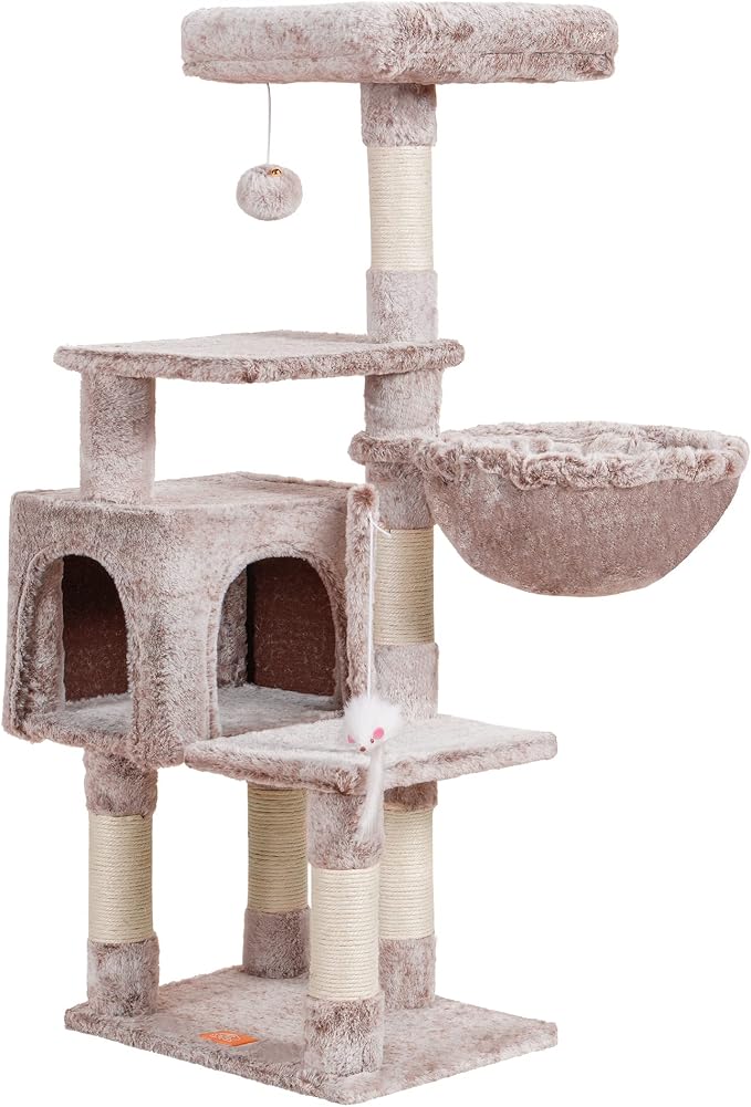 Heybly 110cm Cat Tree with Toy, Cat Tower for Indoor Cats, Cat Play Tower with Padded Plush Perch,Mushroom