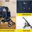 PaWz Large Pet Stroller - Dog Cat Carrier Pushchair, Foldable Pram 4 Wheels Blue