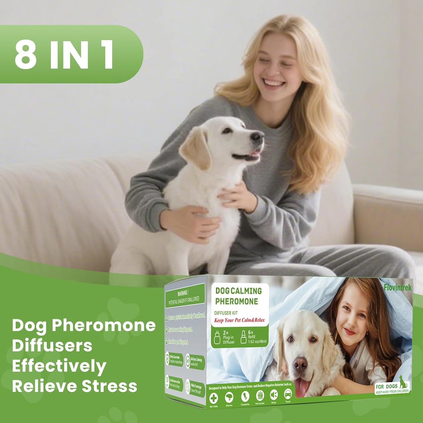 6 Pack Dog Calming Pheromones Diffuser Kit (2 Plug in+6 Pack 48ml Refill)