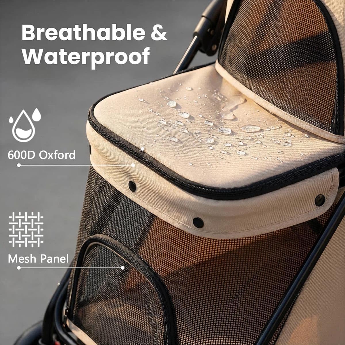 Double Layer Pet Stroller Cat Dog pram, Lockable Wheels Carriers, Foldable for Storage, for Small Medium Sized Pets, Simple Assembly (Brown)