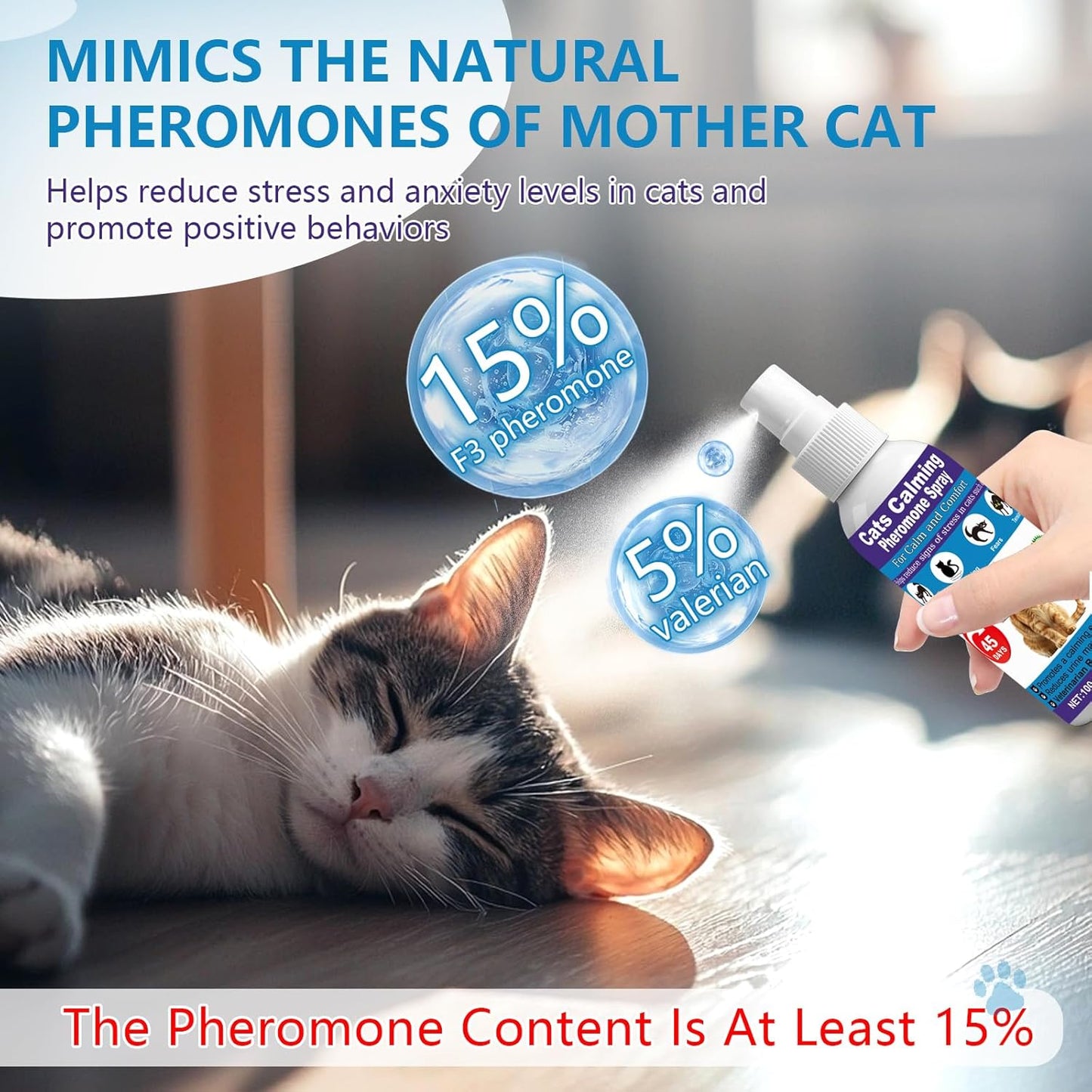 【𝐇𝐢𝐠𝐡𝐥𝐲 𝐄𝐟𝐟𝐞𝐜𝐭𝐢𝐯𝐞】Cat Calming Pheromone Spray for Stress & Anxiety ReliefDrug-Free & Vet Recommended – with F3 Facial Pheromone 6.76oz