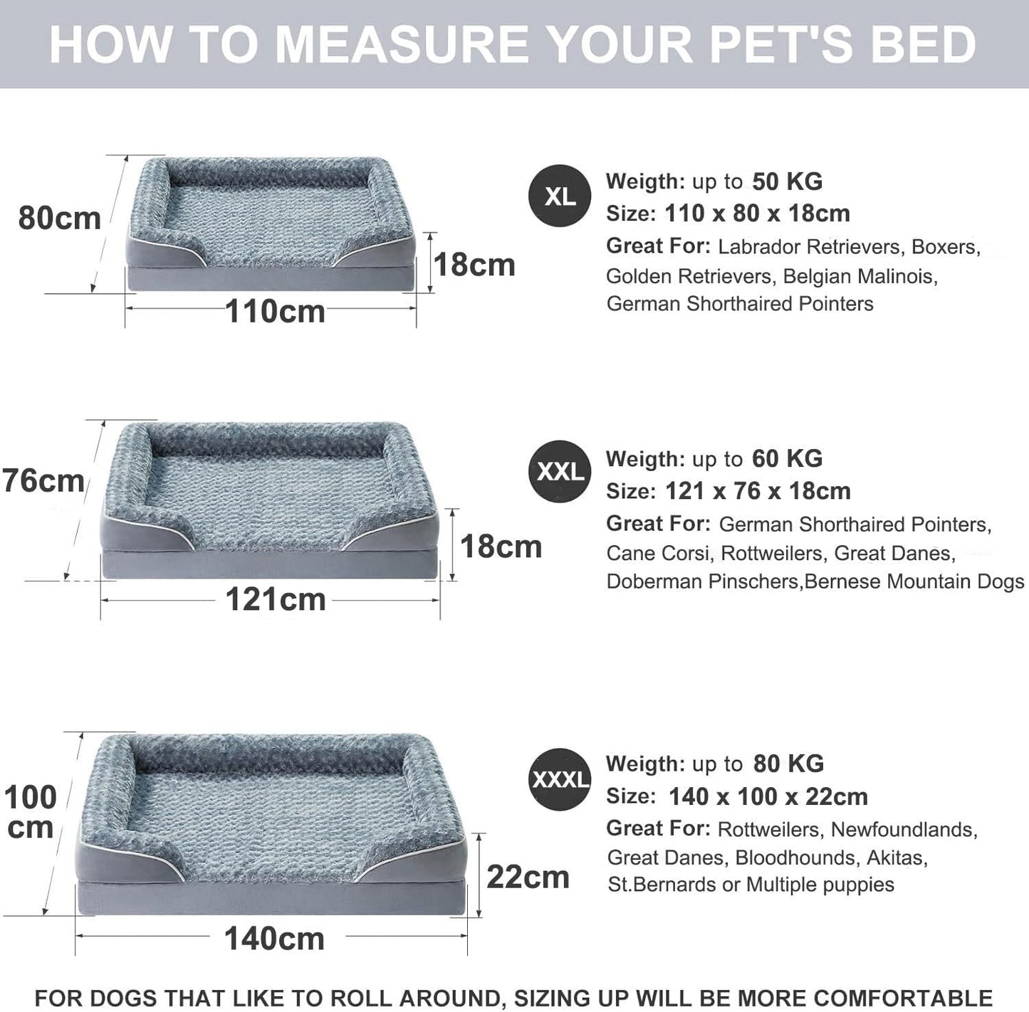 TARODEA Dog Beds for Large Dogs, Washable Dog Bed, Bolster Dog Sofa Bed