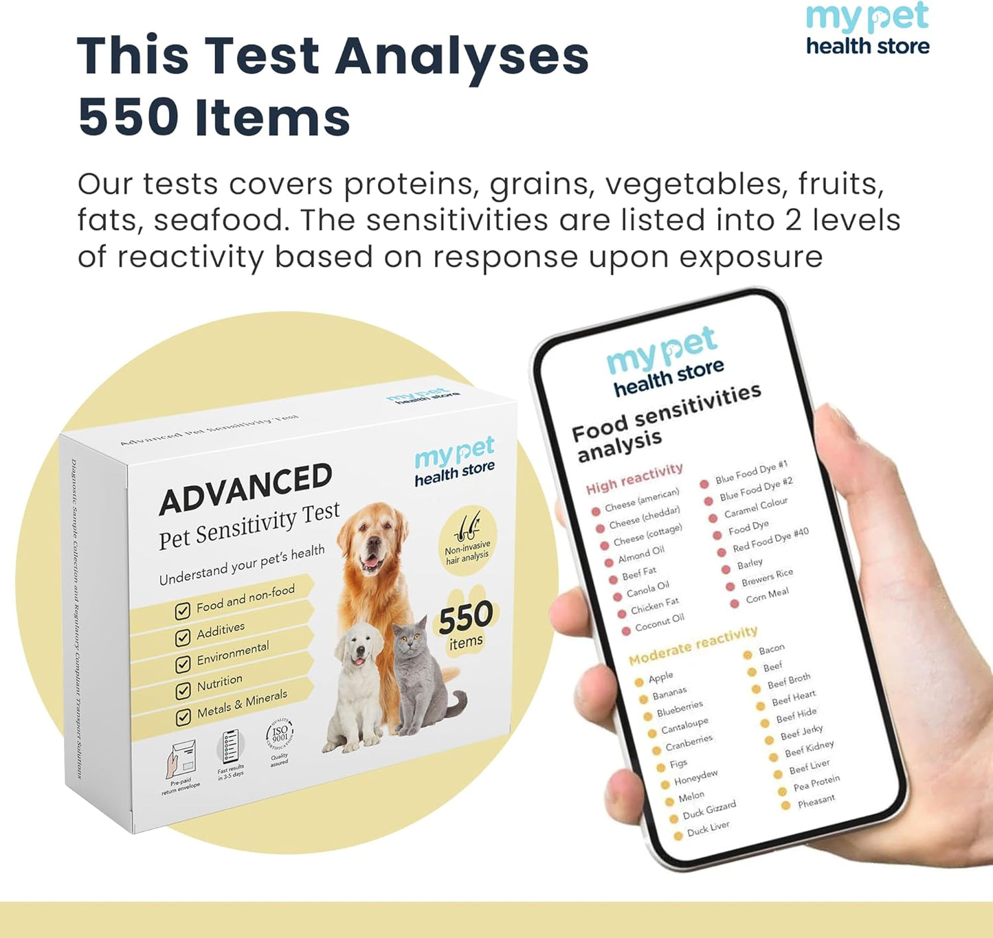My Pet Health Store Advanced Allergen Test - At-Home Pet Allergy Test | 550 Items | Quick Results | Non-Invasive Hair Collection | Food, Environment, Nutrient & Mineral Analysis | All Breeds & Ages