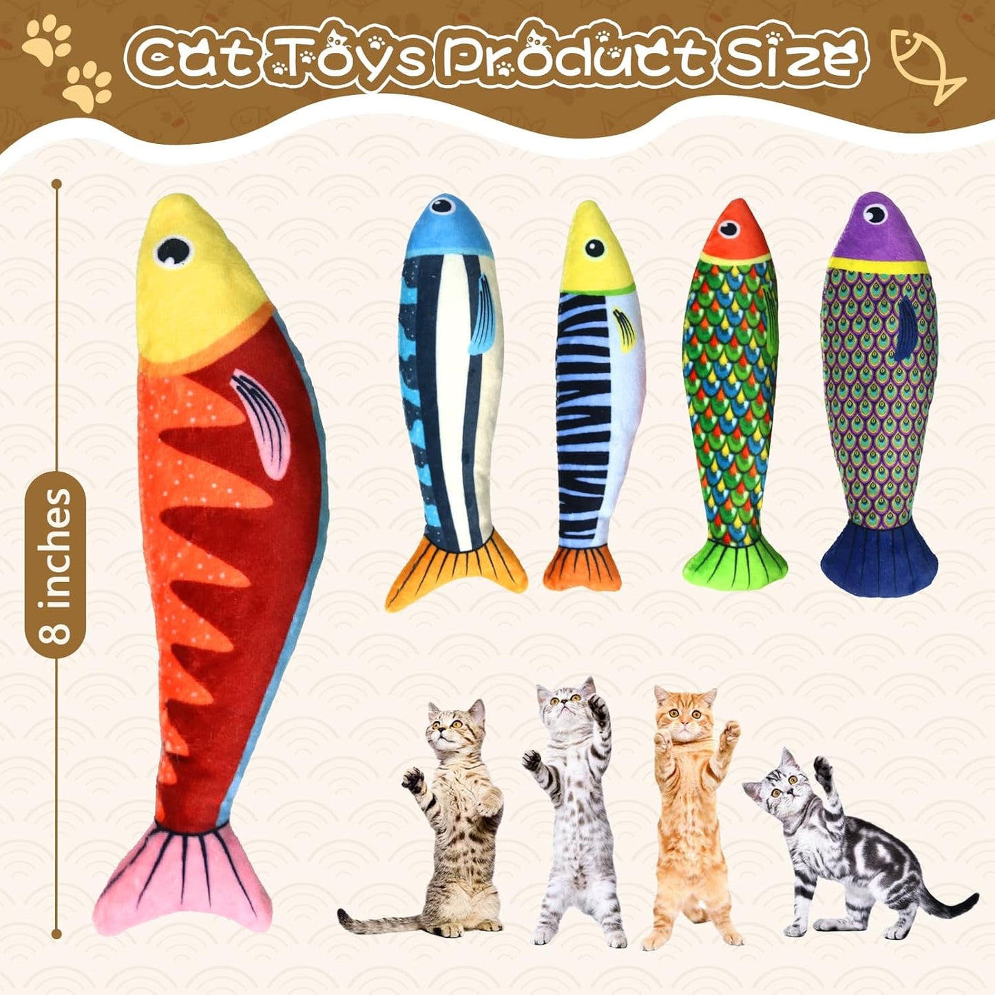 Cat Toys Saury Fish： 5 Pack Catnip Toys with Crinkle Sound and Soft Cotton