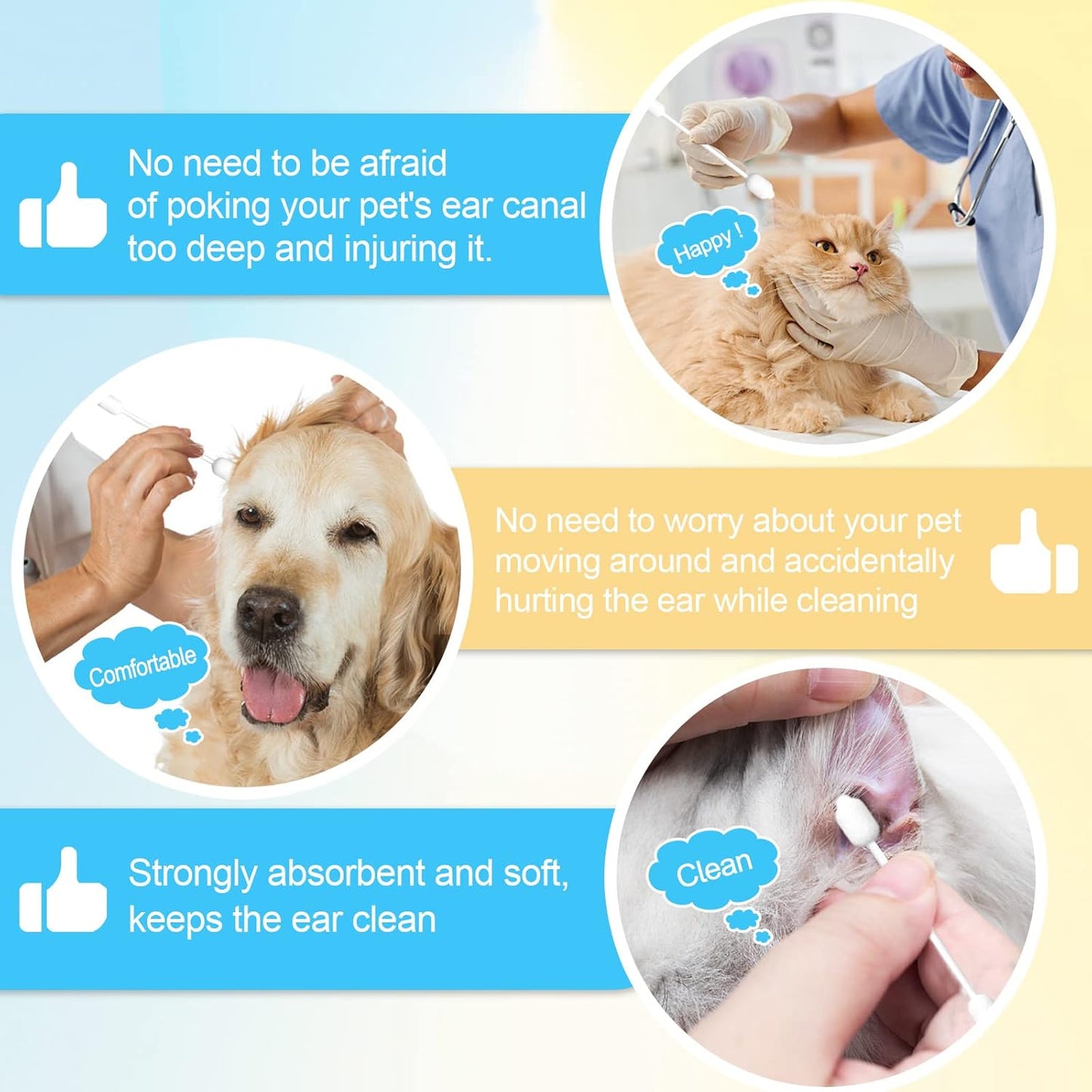 Dog Ear Cleaning Swabs – Gourd-Shaped Design for Safe Pet Ear Care, L-Size, 56 Pcs