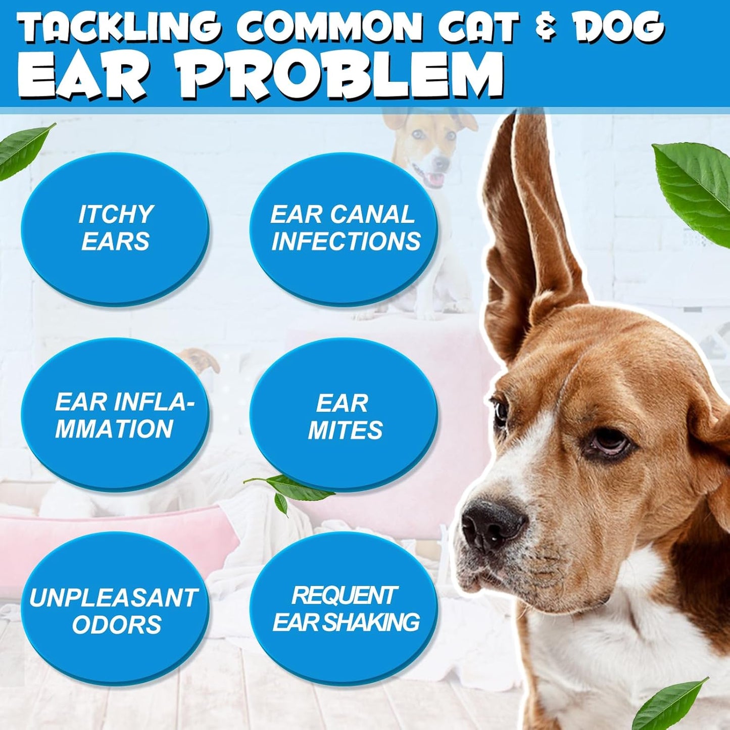 Ear Drops for Cats & Dogs-Dog Ear Infection Medication-Ear Mites Treatment-Dog Yeast Soothing Cleansing with 1% Hydrocortisone-60ml