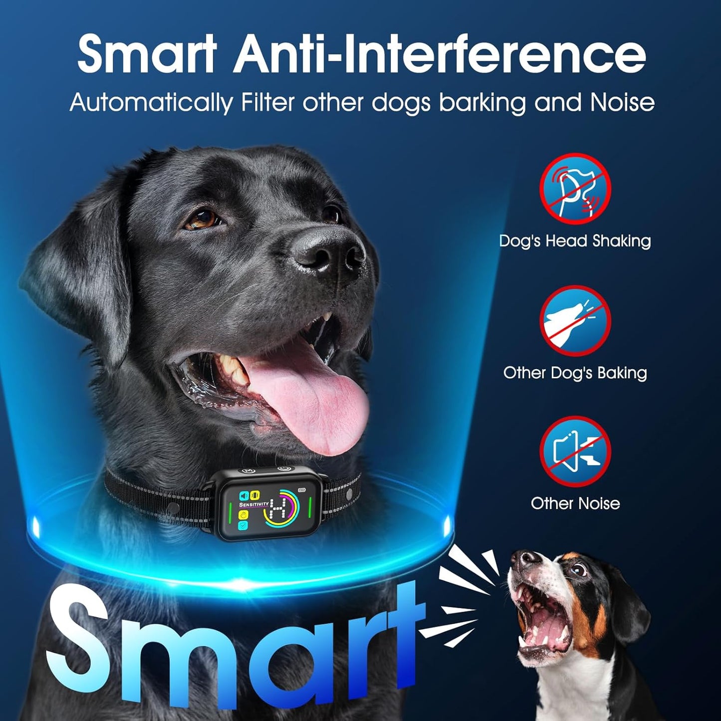 Dog Bark Collar for Large Medium Small Dogs - Smart AI 1S Stop Barking, Anti Barking Device & Dog Training Collar with Beep, Vibration & 8-Level Sensitivity, IP67