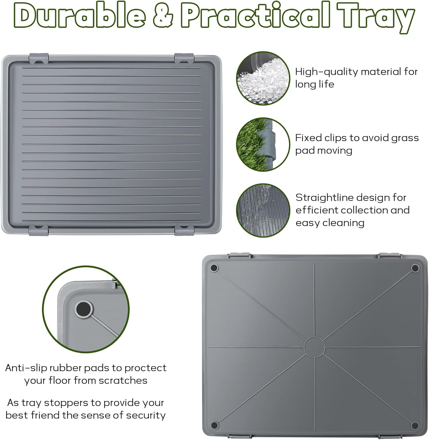 Dog Grass Pad with Tray: Reusable Training Pad with 2-Pack Replaceable Artificial Grass 22"x18" Grey