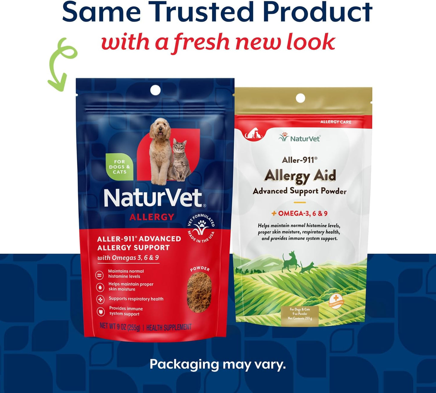 NaturVet ALLER 911 Skin Coat Allergy Aid Powder Omega 3 6 Dog Cat 255g