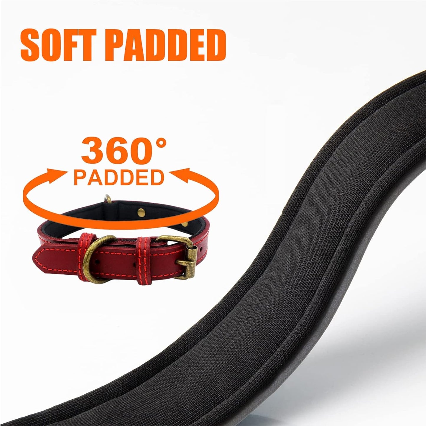 Yonsbox Personalized Leather Dog Collar with Soft Padded Name Plate Engraved Custom Adjustable Heavy Duty Small Medium Large Dogs