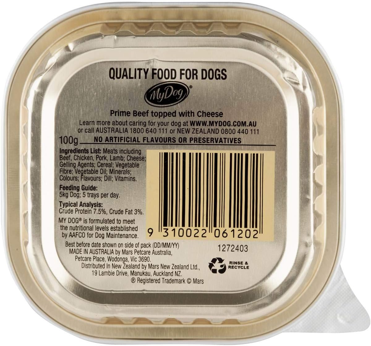 Wet Dog Food Gourmet Beef with Cheese, 100 g (Pack of 12)