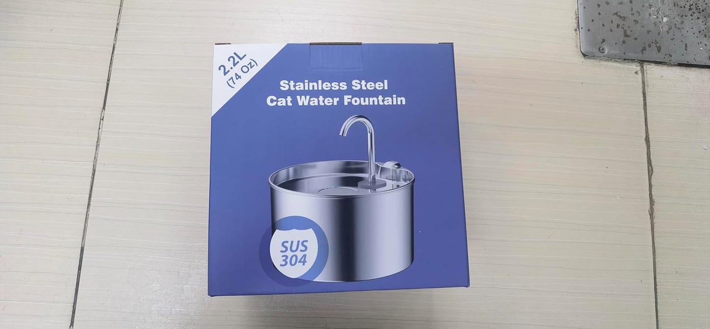 Cat Water Fountain Stainless Steel: 74oz/2.2L Cat Fountain for Drinking