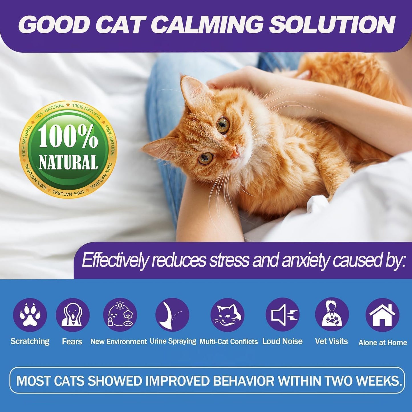 Cat Calming Diffuser, Cat Pheromones Calming Diffuser, Pheromone Dffuser to Calm Cats, Cat Calming Diffuser with 2 Diffuser + 4 Refill,120 Days for Cats Relief Stress Anxiety Purple