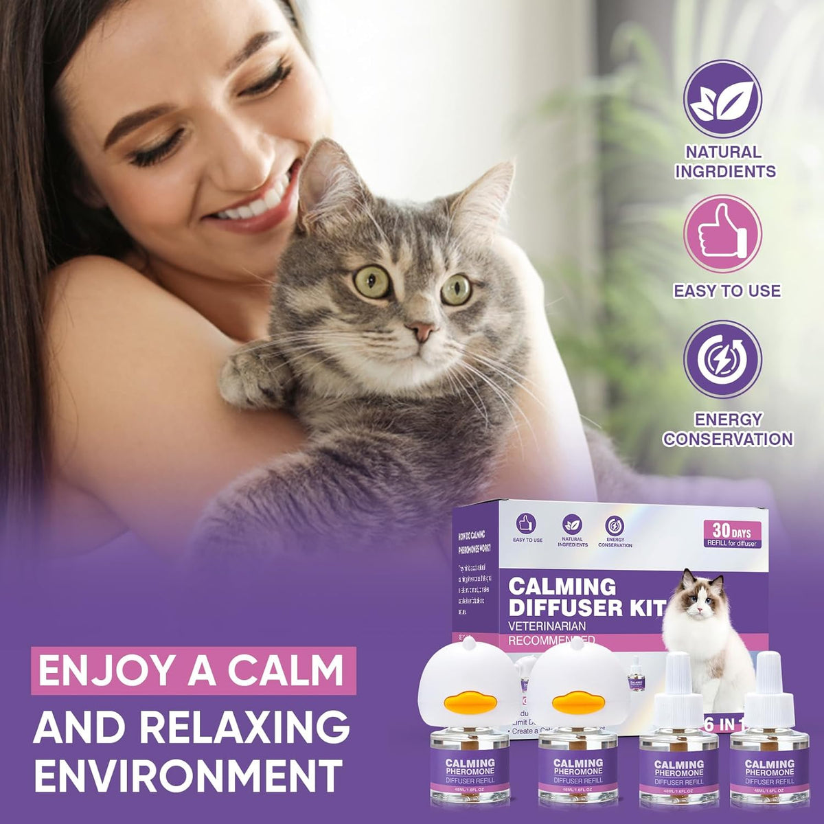 Cat Calming Pheromone Diffuser Effectively Relieve Anxiety Stress 48ml ...