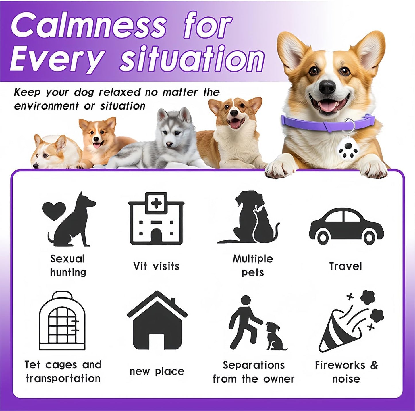 GPS Tracking & Calming Dog Collar - for New Environment Adaptation Anti-Loss Anxiety Relief, (4 Pack + 1Tracker)