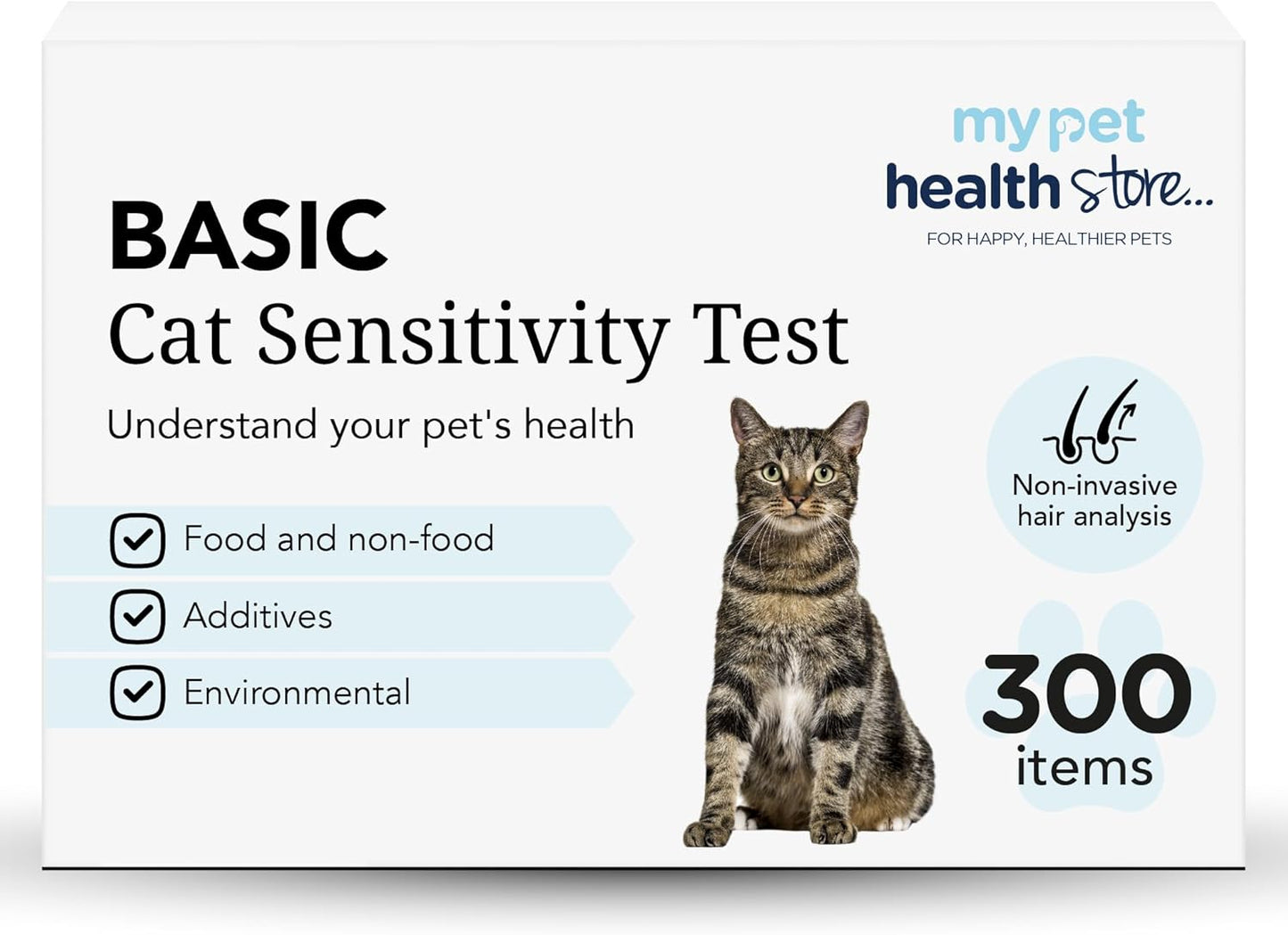 My Pet Health Store Allergen Sensitivity Test - Home Cat Allergen Test | 300 Items | Fast 3-5 Day Results | Gentle Fur Sampling | Comprehensive Food & Environment Analysis | Suitable for All Cats