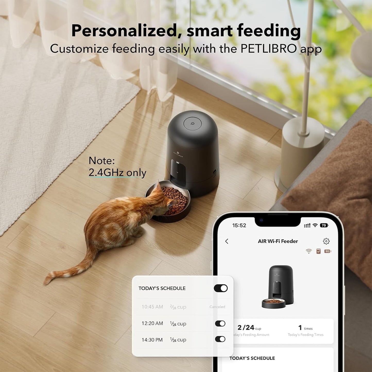 PETLIBRO Automatic Cat Feeder, Wi-Fi Rechargeable Cats Food Dispenser Battery-Operated with 30-Day Life, AIR 2.4G Wi-Fi Timed Pet Feeder for Cats & Dogs, 2L Auto Cat Feeder, Black