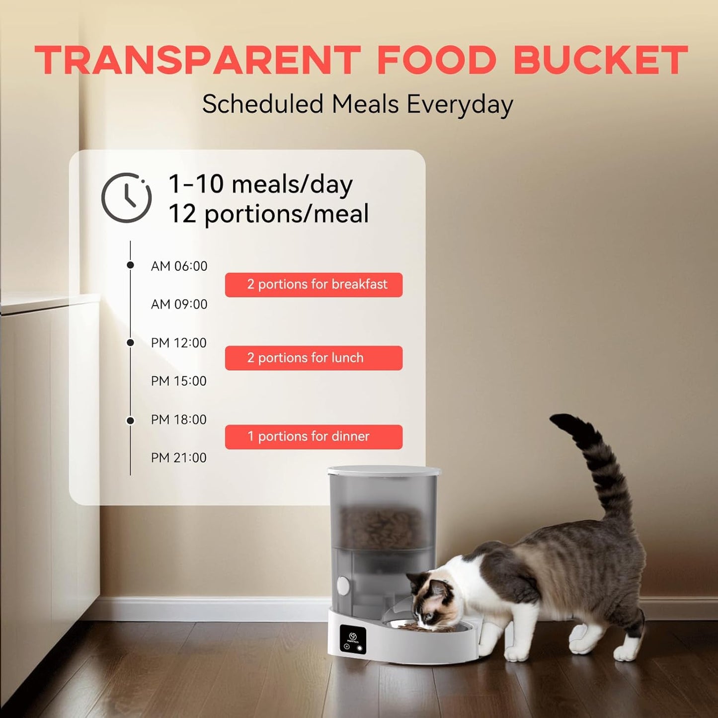 Rechargable Automatic Cat Feeders - 5G WiFi Pet Feeder with APP Control, 4L Timed Cat Feeders for Dry Food, 1-10 Meals Per Day, 12 Portions Per Meal, Easy to Clean
