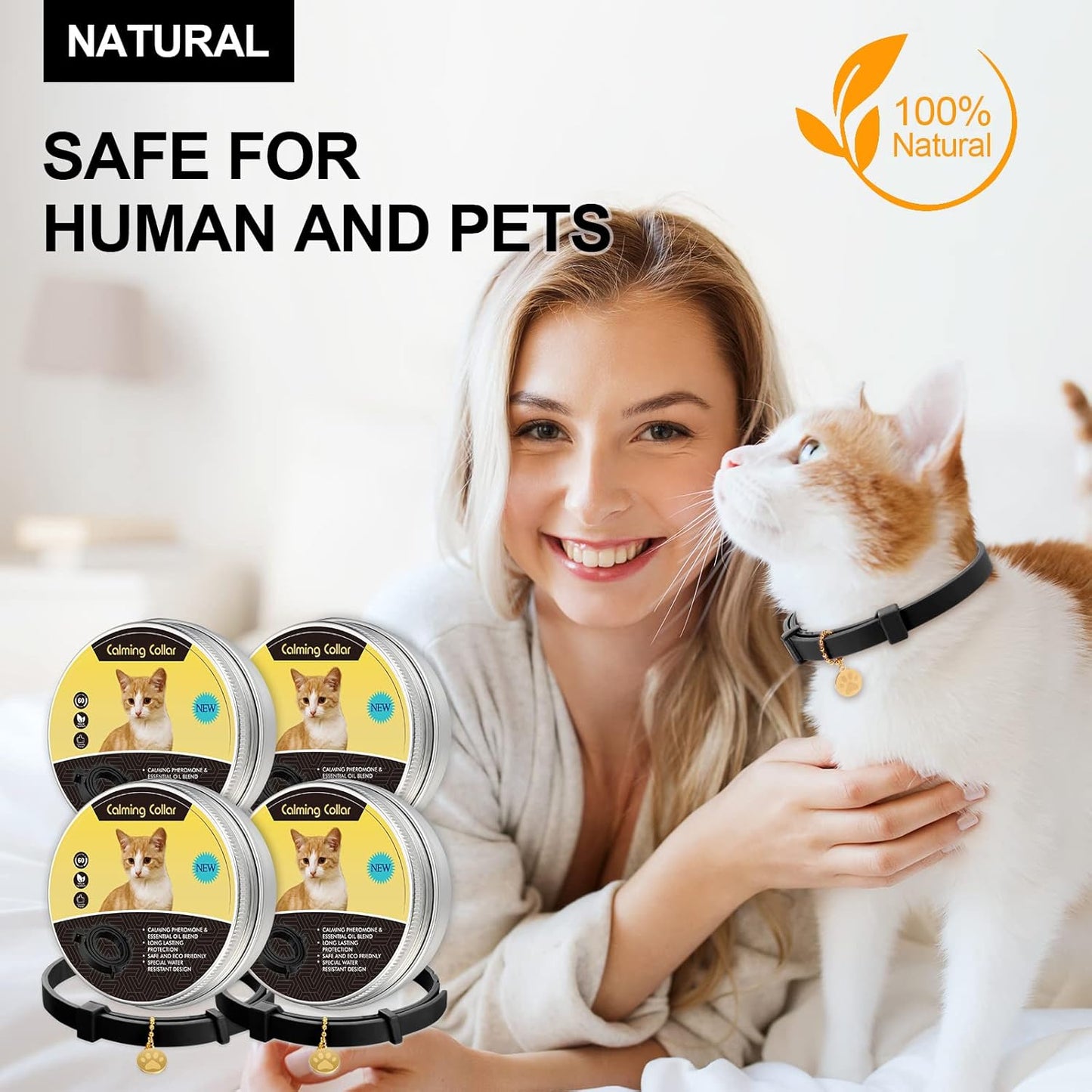 4 Pcs Cat Calming Collar Adjustable Lavender Scent Relaxing Cat Collar with 2 Pendant