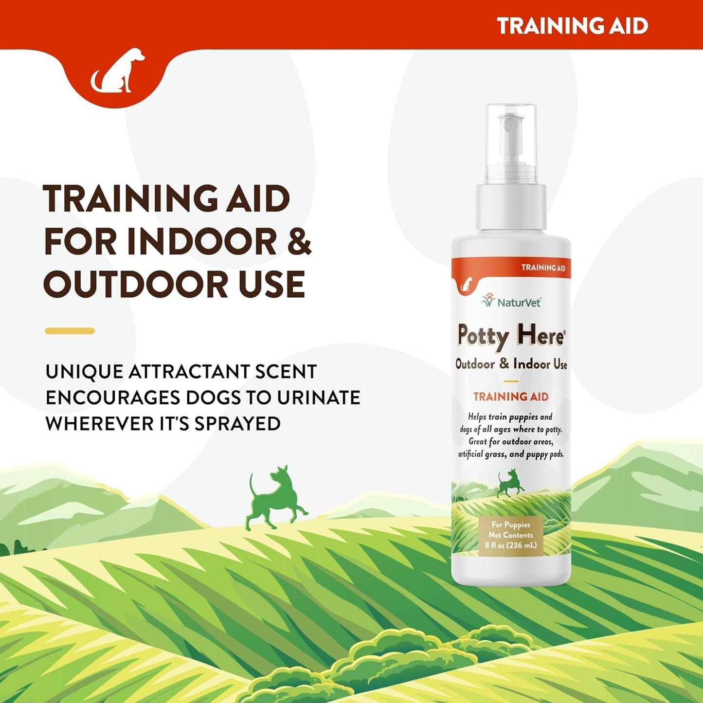 NaturVet POTTY HERE Training Aid Dogs Puppies Outdoor/Indoor Spray - 8oz.