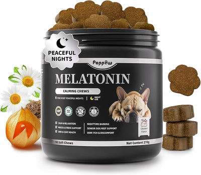 Melatonin for Dogs, Calming Chews with Valerian Root  Chicken Flavor, 90Ct