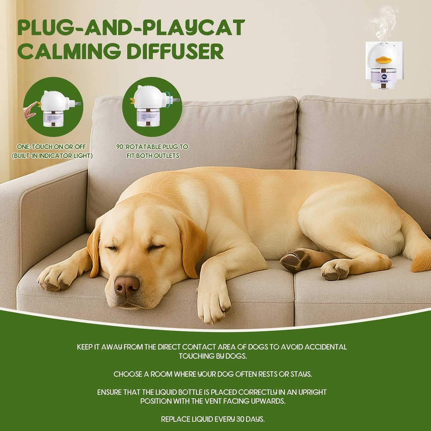 80S Pheromone Diffuser for Dogs, Dog Calming Pheromone Plug Diffuser, 30 Days