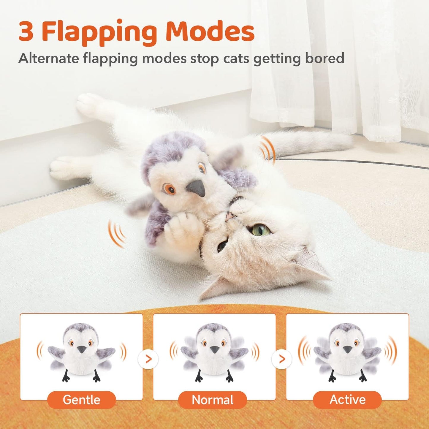 Cat Toys Flapping Bird (No Flying), Lifelike Sandpiper Chirp Tweet, Rechargeable Touch Activated Kitten Toy Interactive Cat Exercise