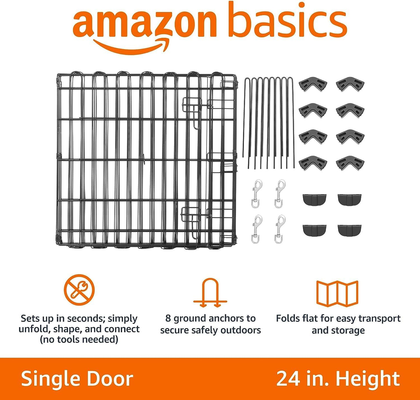 Amazon Basics Foldable Metal Pet Dog Exercise Fence Pen With Door Gate - 150 x 150 x 61 centimeters, Black