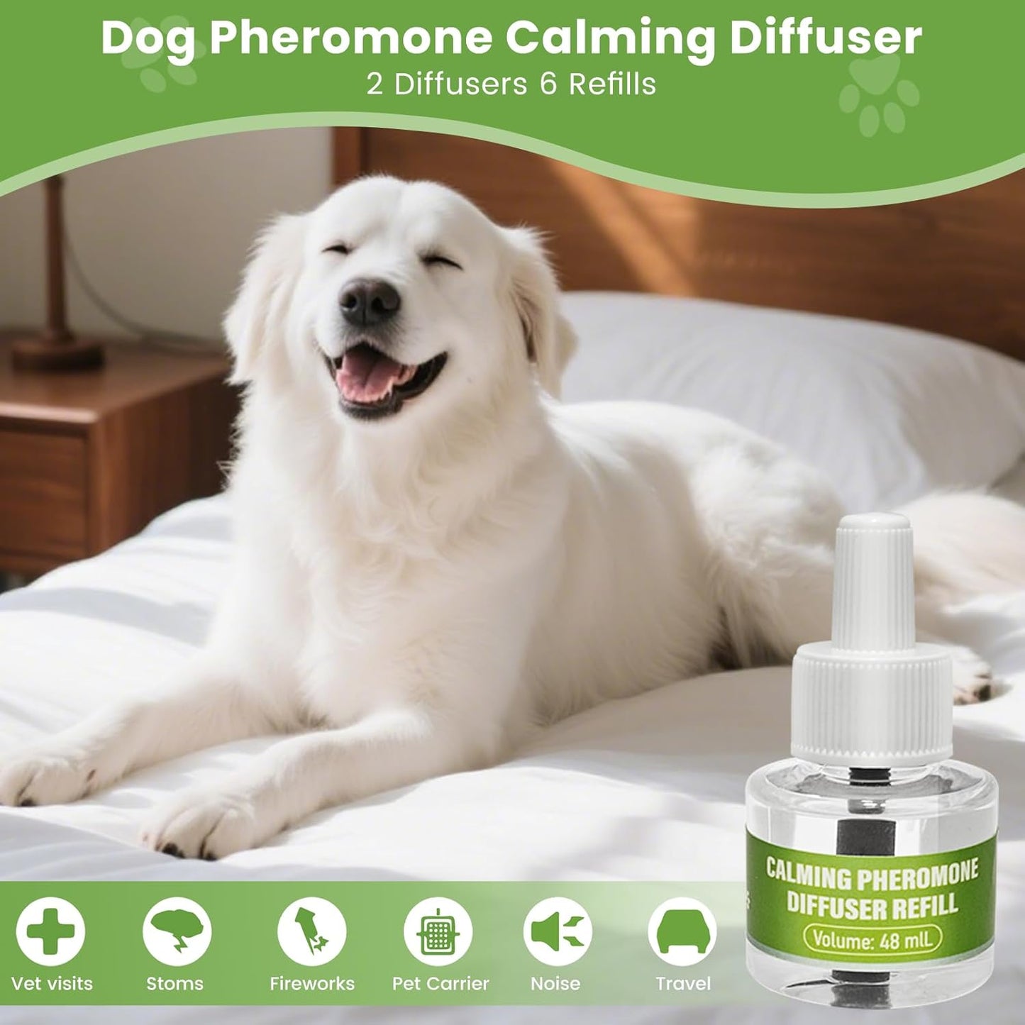 6 Pack Dog Calming Pheromones Diffuser Kit (2 Plug in+6 Pack 48ml Refill)