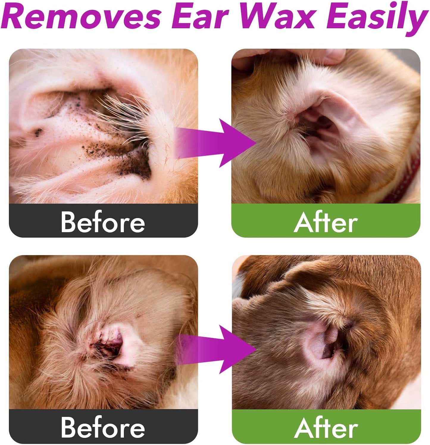 MEIQIHOME Ear Cleaner for Dogs and Cats Soothes. Includes 50 Cotton Swabs, 4 Fl oz