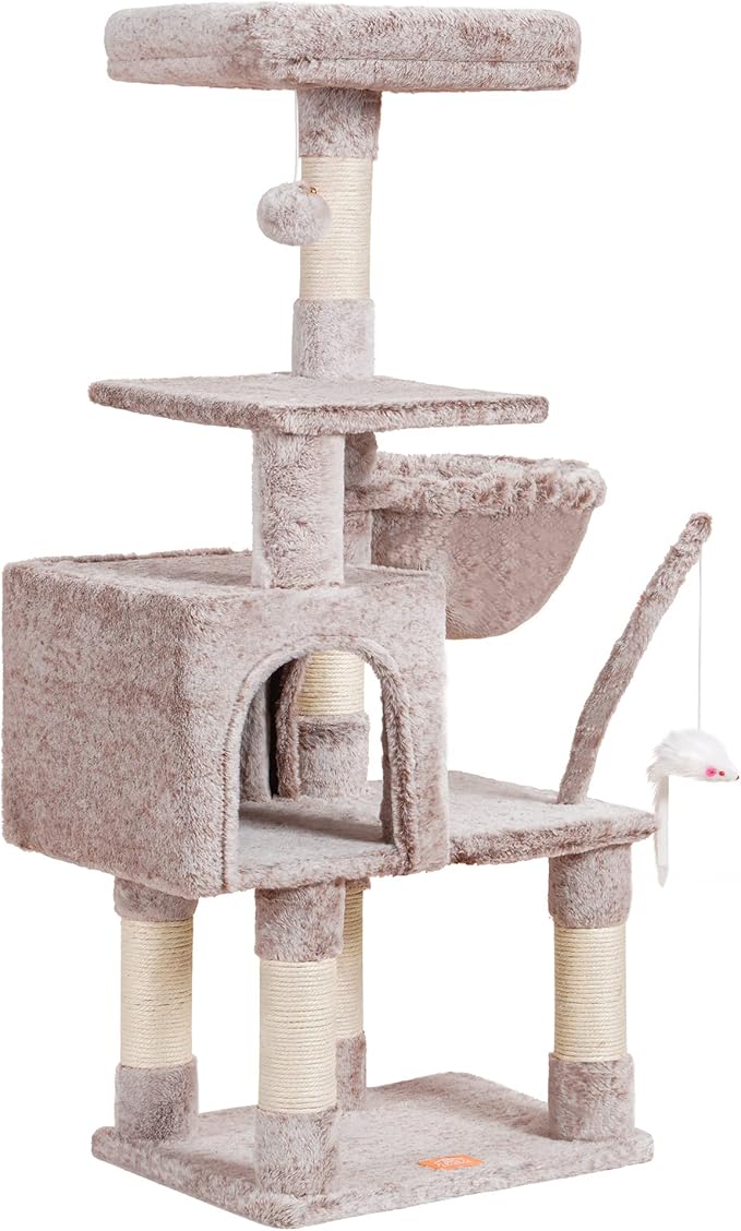 Heybly 110cm Cat Tree with Toy, Cat Tower for Indoor Cats, Cat Play Tower with Padded Plush Perch,Mushroom