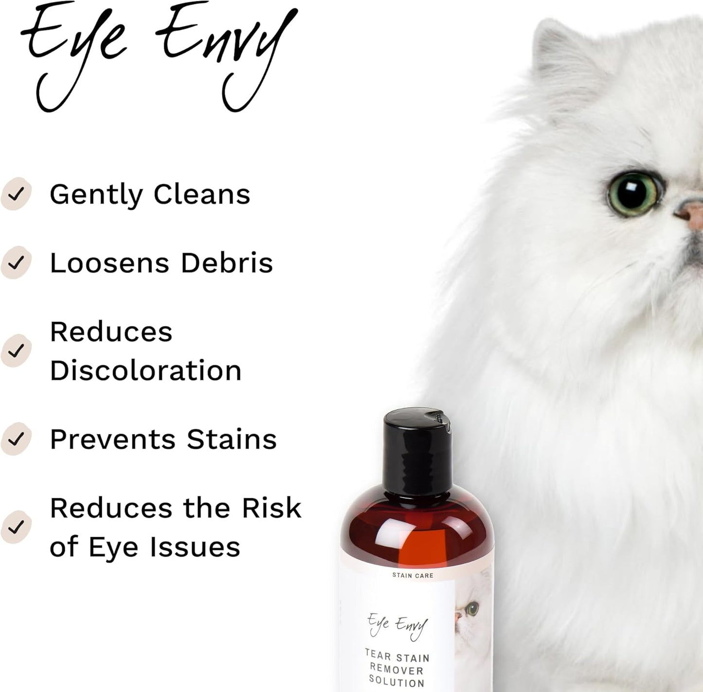 Eye Envy Tear Stain Remover Solution for Cats|100% Natural and Safe|Recommended by Breeders/vets/cat fanciers/Groomers|Contains colloidal Silver, 2oz