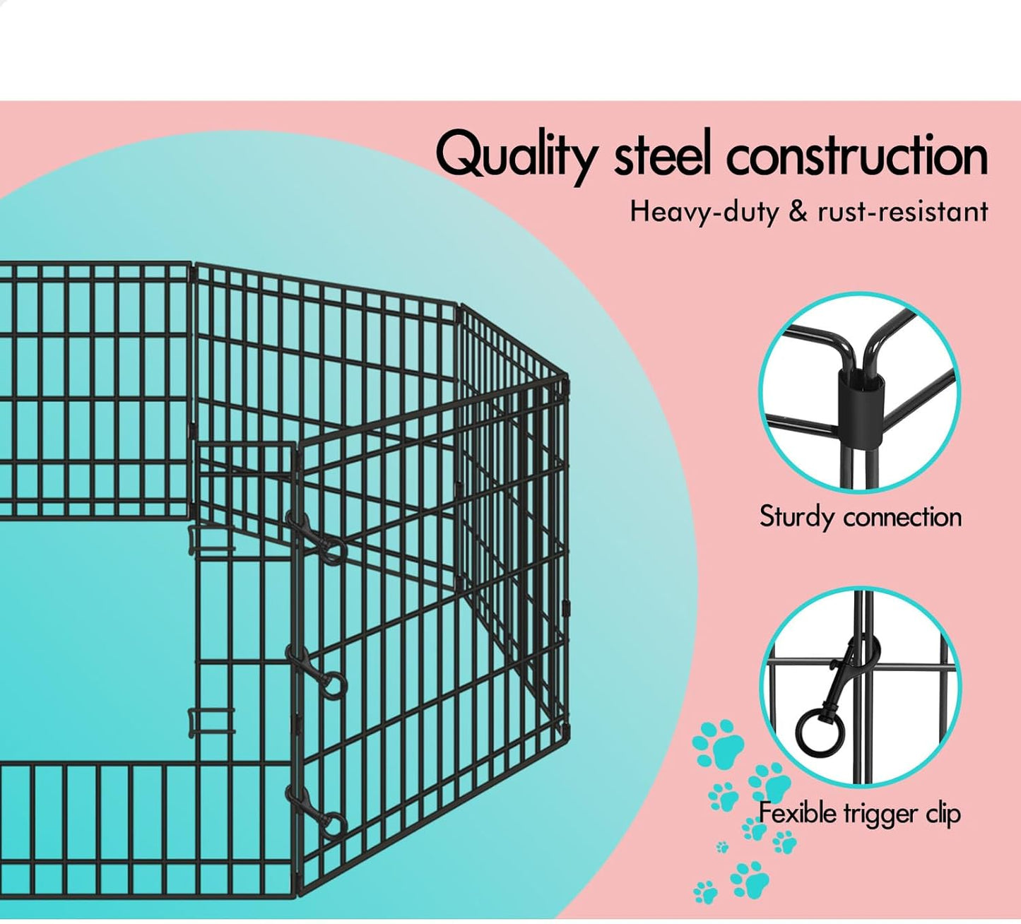 Beastie Foldable Pet Dog Metal Playpen 24", 8 Panels Folding Dog Play Pen Frame for Puppy
