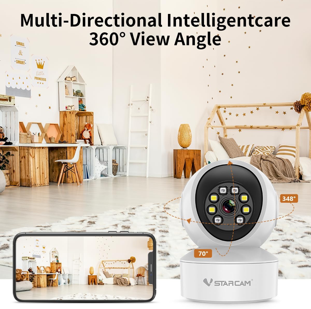 VSTARCAM Indoor Security Camera,2K HD WiFi Camera,Baby Camera,360° PTZ Camera,Dog Camera,Pet Camera,Baby Monitor,Night Vision(Led Camera CS49L)